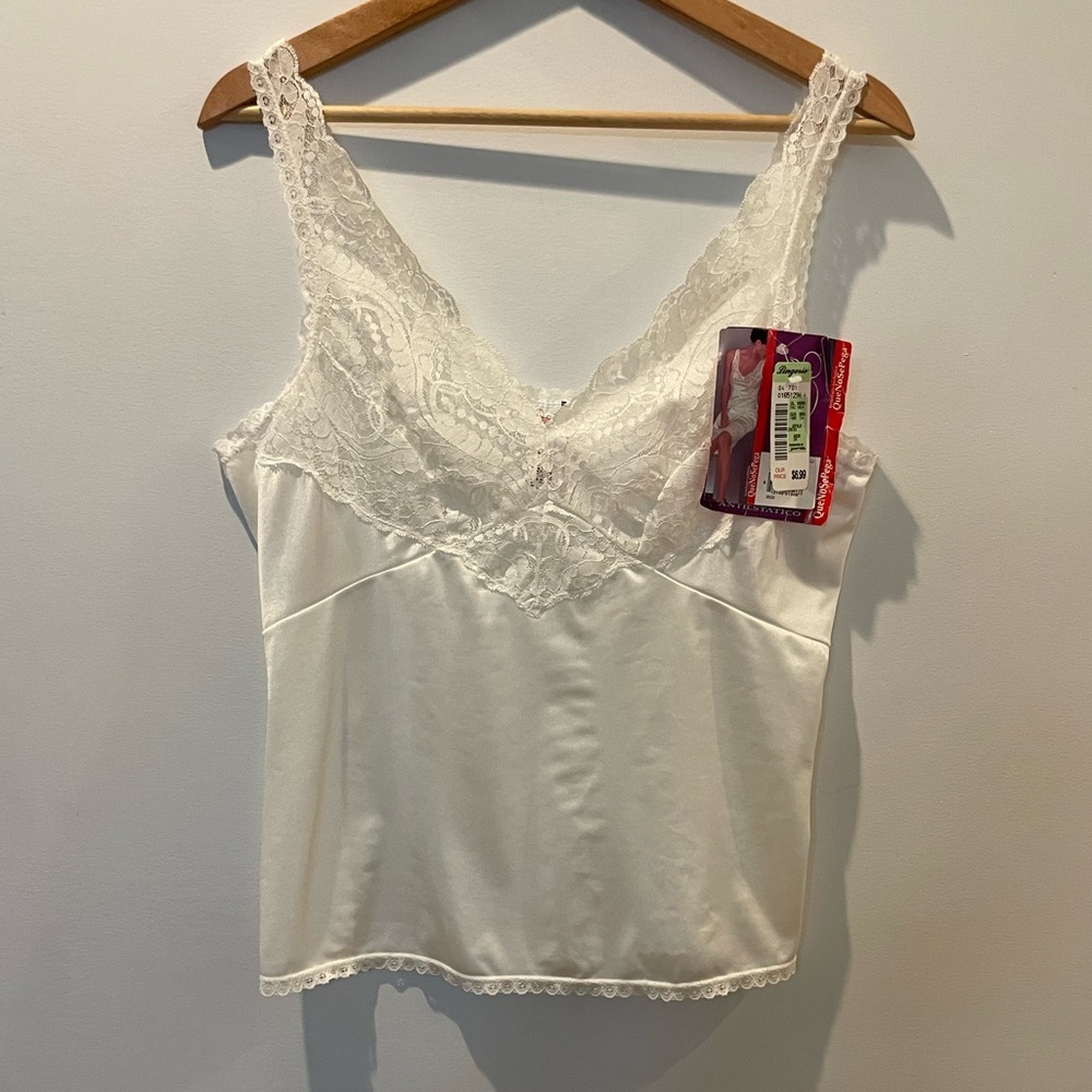 Vintage 80s New, Deadstock/Oldstock Illusion White Lace Camisole